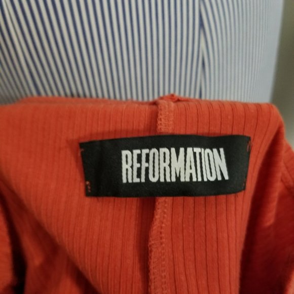 Reformation Cali Ribbed Orange Mock Neck Dress - Picture 6 of 11